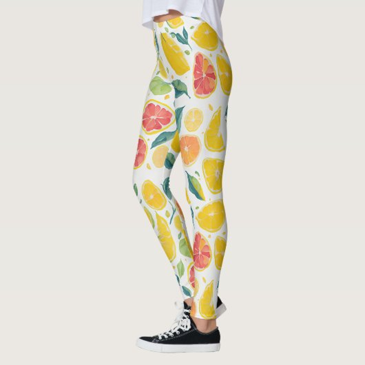Fun Geel Sinaasappel Citrusvruchten Waterverf Leggings (Links)