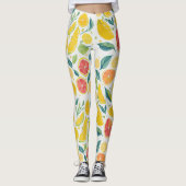 Fun Geel Sinaasappel Citrusvruchten Waterverf Leggings (Voorkant)