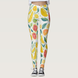 Fun Geel Sinaasappel Citrusvruchten Waterverf Leggings