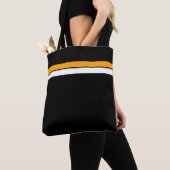 Fun Geel Wit Racing Stripes Zwart Achtergrond Tote Bag (Dichtbij)