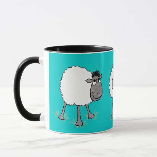 Fun Gekke Sheep Ringer Mok, Turquoise Mok (Links)