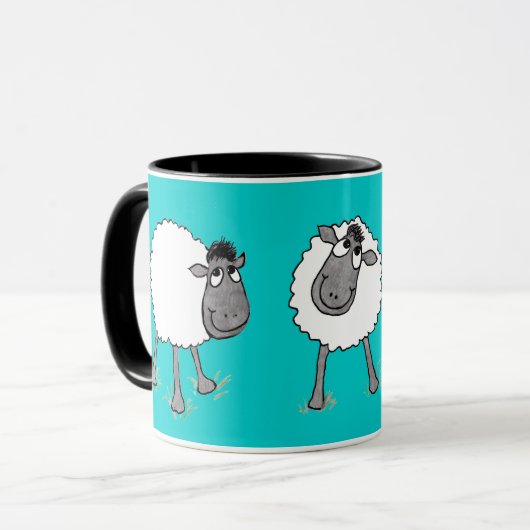 Fun Gekke Sheep Ringer Mok, Turquoise Mok (Voorkant links)