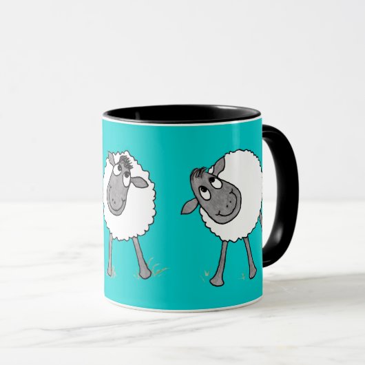Fun Gekke Sheep Ringer Mok, Turquoise Mok (Voorkant rechts)