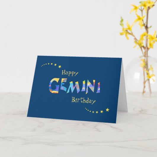 Fun GEMINI Zodiac Sign Verjaardag Groet Kaart (Gele Bloem)