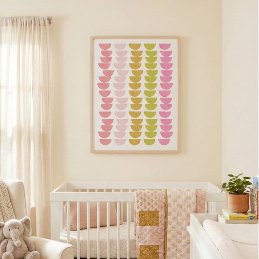 Fun Geometric Shape Art in Spring Green and Pink Poster