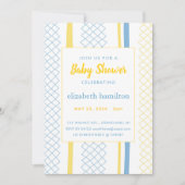 Fun Geometric Yellow & Blue Baby Shower Invitation Kaart (Voorkant)