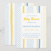 Fun Geometric Yellow & Blue Baby Shower Invitation Kaart (Voorkant / Achterkant)