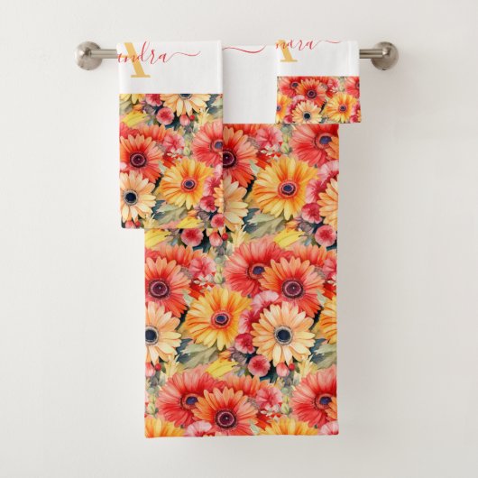 Fun Gerbera Daisies Floral Towel Set Bad Handdoek (Insitu)
