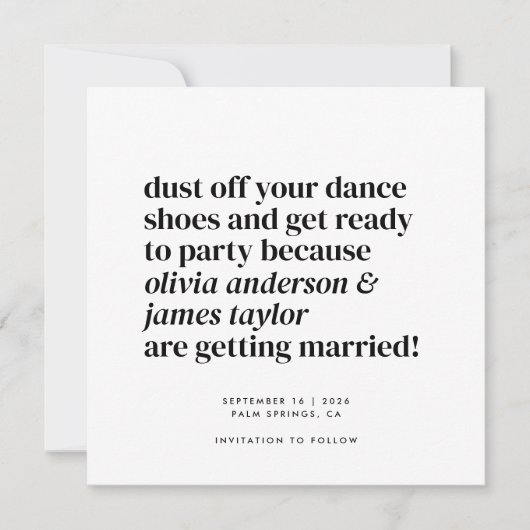 Fun Get Ready to Party Black White Wedding Save The Date (Voorkant)