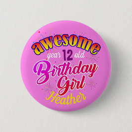 Fun Geweldige Birthday Girl-tekst Afbeelding op ro Ronde Button 5,7 Cm