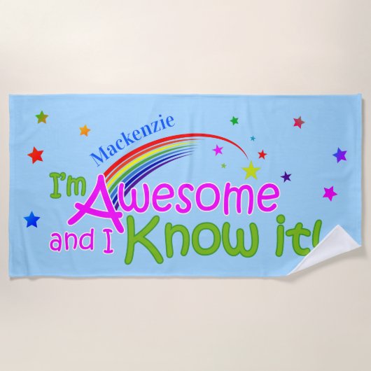 Fun Geweldige en ik ken het JOUW NAAM op LIGHT BLU Strandlaken (Voorkant)
