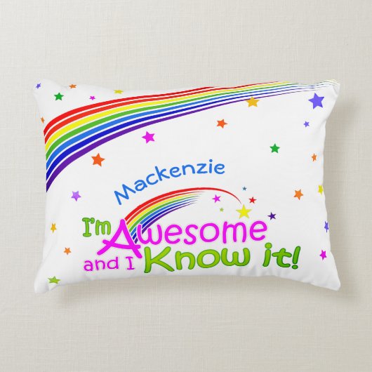 Fun GEWELDIGE en ik ken het met Rainbow op WHITE Accent Kussen (Voorkant)