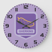 Fun Gherkin Pickle Icon Purple and Yellow Grote Klok (Voorkant)