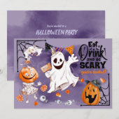 Fun Ghost, Jack O'Lantern, Bat Halloween Party Kaart (Voorkant / Achterkant)