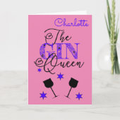 Fun Gin Queen Roze Verjaardag Kaart (Voorkant)