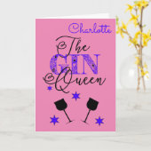 Fun Gin Queen Roze Verjaardag Kaart (Gele Bloem)