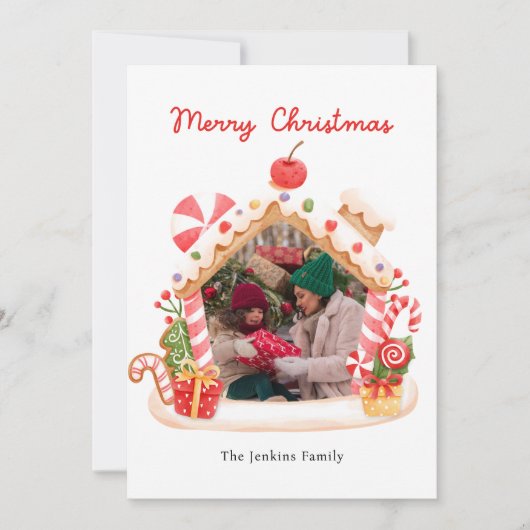 Fun Gingerbread House Kerstmis Foto Feestdagenkaart (Voorkant)