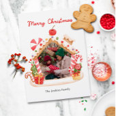 Fun Gingerbread House Kerstmis Foto Feestdagenkaart