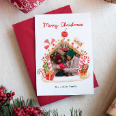 Fun Gingerbread House Kerstmis Foto Feestdagenkaart