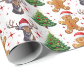 Fun Gingerbread Man Rendier Kerstboom Cadeaupapier (Rol Hoek)