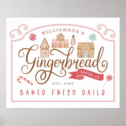 Fun Gingerbrood Bakery Co Persoonlijke familienaam Poster (Voorkant)