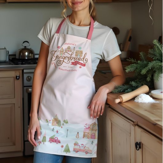 Fun Gingerbrood Bakery Co Persoonlijke familienaam Schort