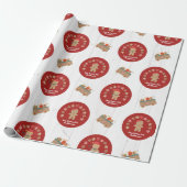 Fun Gingerbrood Cookie Script Name Rustic Wood Red Cadeaupapier (Uitgerold)