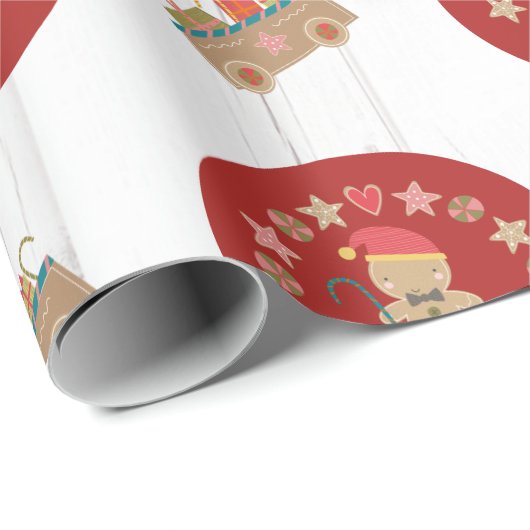 Fun Gingerbrood Cookie Script Name Rustic Wood Red Cadeaupapier (Rol Hoek)