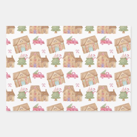 Fun Gingerbrood Snoep Town Winter Scene Pattern Inpakpapier Vel (Voorkant)