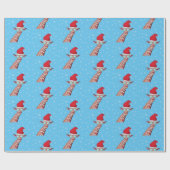 Fun Giraffe met zonnebril en Santa Hat Blue Cadeaupapier (Vlak)