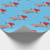 Fun Giraffe met zonnebril en Santa Hat Blue Cadeaupapier (Hoek)