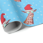 Fun Giraffe met zonnebril en Santa Hat Blue Cadeaupapier (Rol Hoek)