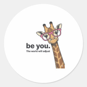 Fun Giraffe Wees Jij Vintage Gravure Shirt Ontwerp Ronde Sticker