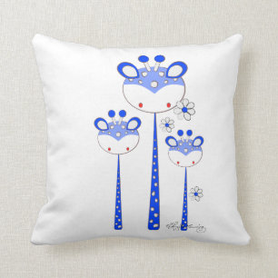 Fun-Giraffes — Helderblauw Kussen