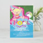 Fun Girl Pool Birthday Party Invitation Kaart (Staand voorkant)