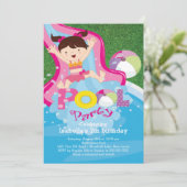 Fun Girl Pool Birthday Party Invitation Kaart (Staand voorkant)