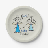 Fun Girl Stick Figuur Angels Persoonlijke verjaard Papieren Bordje (Voorkant)