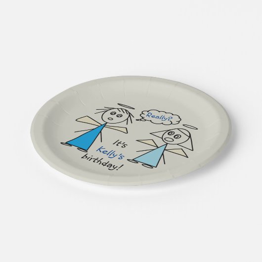 Fun Girl Stick Figuur Angels Persoonlijke verjaard Papieren Bordje (Gekanteld)