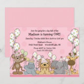 Fun Girls Safari Animals Birthday Kaart (Voorkant / Achterkant)