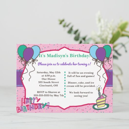 Fun Girly Birthday Uitnodiging (Staand voorkant)