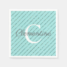 Fun Girly Blauwgroen Blue Glitter Stripes Monogram