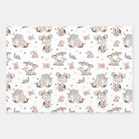 Fun Girly boekt roze zwarte leesFloral Inpakpapier Vel (Voorkant)