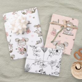 Fun Girly boekt roze zwarte leesFloral Inpakpapier Vel