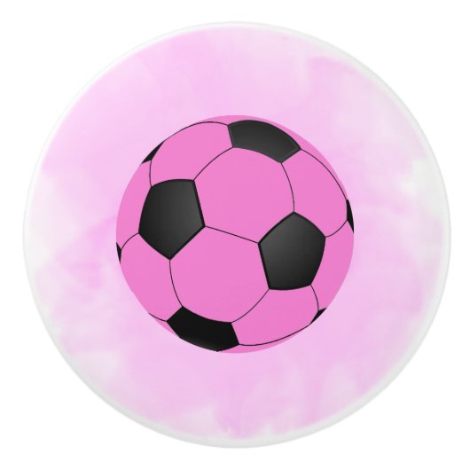 Fun Girly Bright Pink Black Voetbal Keramische Knop (Voorkant)
