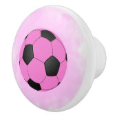 Fun Girly Bright Pink Black Voetbal Keramische Knop (Rechts)