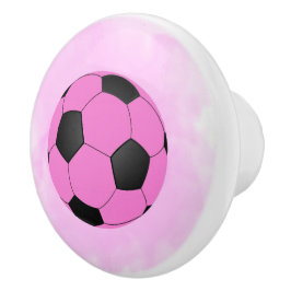 Fun Girly Bright Pink Black Voetbal Keramische Knop
