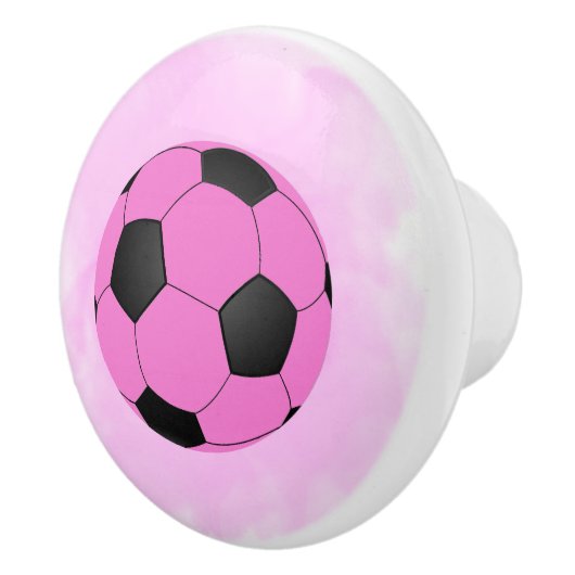 Fun Girly Bright Pink Black Voetbal Keramische Knop (Rechts)