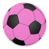 Fun Girly Bright Pink Black Voetbal Keramische Knop (Voorkant)
