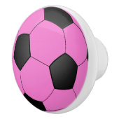 Fun Girly Bright Pink Black Voetbal Keramische Knop (Rechts)