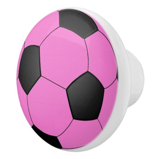 Fun Girly Bright Pink Black Voetbal Keramische Knop (Rechts)
